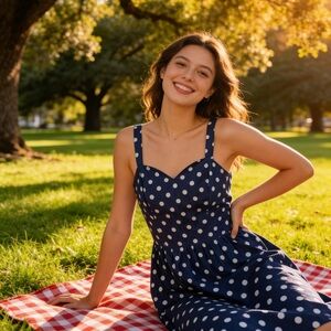 Jessica Navy Polka Dot Midi Dress